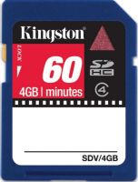 Kingston SDV/4GB Video Flash memory card, 4 GB Storage Capacity, 4 MB/s read Speed Rating, Class 4 SD Speed Class , SDHC Memory Card Form Factor, 3.3 V Supply Voltage, Write protection switch Features , 1 x SDHC Memory Card Compatible Slots, UPC 740617144369 (SDV4GB SDV-4GB SDV 4GB)  