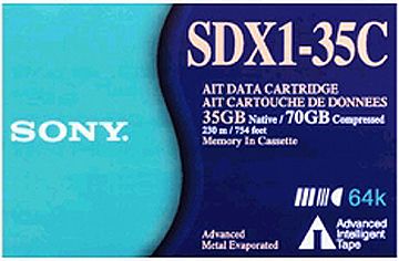 Sony SDX1-35C Storage media AIT 35 GB to 91 GB Compressed Capacity, 230 m Tape Length, AIT-1 Recording Standard, Advance Metal Evaporated (AME), Diamond Like Carbon (DLC) surface, Memory in Cassette (MIC) (SDX 1 35C SDX-1-35C SDX 1-35C SDX-135C SDX 135C SDX135C)