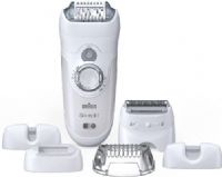 Braun SE7561 Silk-épil 7 7-561 Wet & Dry Cordless Epilator with 6 Extras Including a Shaver Head and a Trimmer Cap, White/Silver, Close-Grip Technology, High Frequency Massage system, Pivoting head, Skin contour adaptation, SoftLift Tips, Smartlight, Charges in only 1 hour for 40 minutes of use, 2 speed settings for adaption to your individual skin type, UPC 069055871430 (SE-7561 SE 7561 SE7-561) 