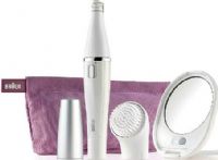 Braun SE830 Face Mini Epilator & Cleansing Brush; Slim epilator head; Waterproof & Washable; 10 micro-opening capture finest hairs (0.02mm); 200 movements per second; For chin, upper lip, forehead, and to maintain eyebrows in shape; Refines and exfoliates; Battery operated; Lighted mirror & Pouch included; UPC 069055870228 (SE-830 SE 830) 