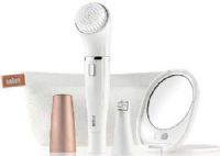 Braun SE831 Facial Epilator & Cleansing Brush System; Slim epilator head; Waterproof & Washable; 10 micro-opening capture finest hairs (0.02mm); 200 movements per second; For chin, upper lip, forehead, and to maintain eyebrows in shape; Refines and exfoliates; Battery operated; Lighted mirror & Pouch included; UPC 069055871423 (SE-831 SE 831) 