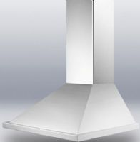 Summit SEH1524 European 500CFM 24" Range Hood, Stainless Steel, Designed for ducted use, this range hood can be used in recirculating (ductless) mode when you order SEHCF charcoal filter set, Two aluminum cassette filters, 6" round ducting, Adjustable chimney height, Timer function, Includes two 50W preinstalled bulbs, Three-speed fan (SEH-1524 SEH 1524 SE-H1524) 