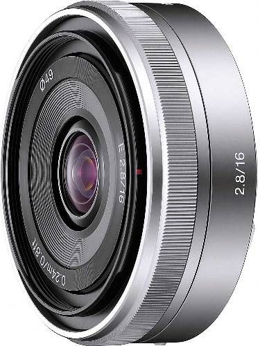 Sony SEL16F28 Wide Angle Lens, Smooth defocusing, Refined optical performance, Ultra-slim (0.89 in) and lightweight design, High quality aluminum finish, High performance optics with aspherical lens elements, Ideal for shooting stills or movies, 35 mm equivalent focal length: 0.94 in, Sony E-mount, 5/8