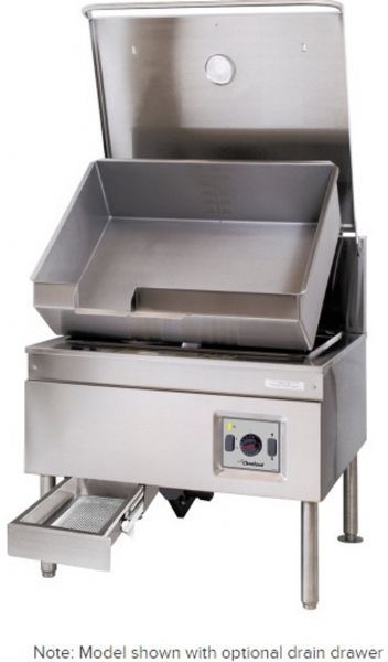 Cleveland SEL-40-TR DuraPan Electric Open Base Tilt Skillet - 40 Gallons, 60 Hertz, 18 Kilowatts Wattage, Hinged Cover Type, Power Tilt Features, Floor Model Installation, Electric Power Type, Tilting Style, 32