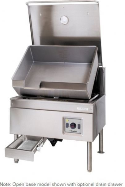 Cleveland SEM-40-TR DuraPan Electric Modular Base Tilt Skillet - 40 Gallons, 60 Hertz, Hinged Cover Type, Power Tilt Features, Floor Model Installation Type, NSF Listed, Electric Power Type, Tilting Style, 100 - 450 Degrees F Temperature Range, Skillets, 32