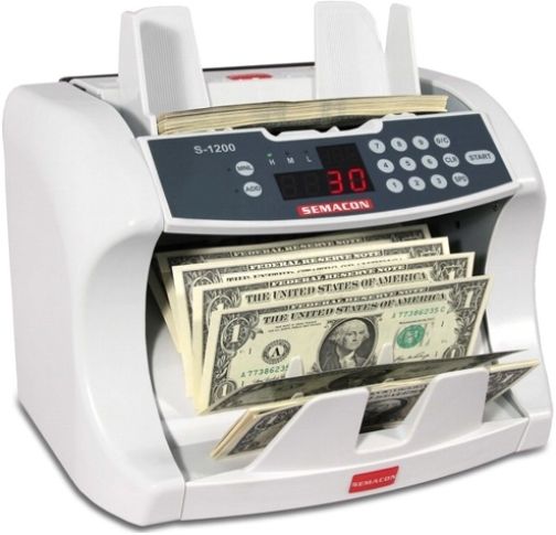 Semacon S-1200 Series Bank Grade Currency Counter, Up to 1600 banknotes per minute, Batching10 keys/1-999 Range, SmartFeed Friction Roller System, Hopper Capacity 200  300 Notes, Stacker Capacity 200 Notes, Note Size From 115 x 50 to 175 x 85 mm, Counting Mode, Adding Mode, Memory, Precision Counting Accuracy & Error Detection (SEMACONS1200 SEMACON-S1200 S1200 S 1200)