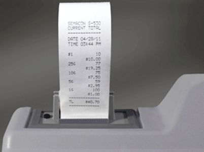 Semacon TP-530 Coin Sorter/Value Counter Thermal Printer, For use with S-530 Heavy Duty Coin Sorter/Value Counter, Provides a detailed receipt at the press of a button, The receipt contains the current totals, grand totals or batch levels with subtotals for each denomination and includes the date and time (SEMACONTP530 SEMACON-TP530 TP530 TP 530)