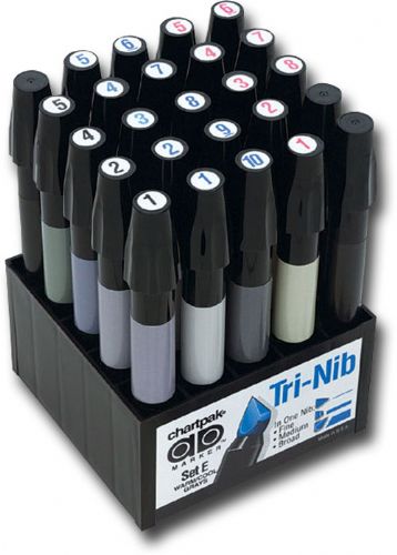 Chartpak SETE AD, Marker 25-Color Warm/Cool Gray Set; Non-toxic, solvent-based markers do not streak or feather and are ideal for artistic use on traditional and non-traditional surfaces such as paper, acrylics, ceramics, and more; Colors subject to change; Dimensions 6