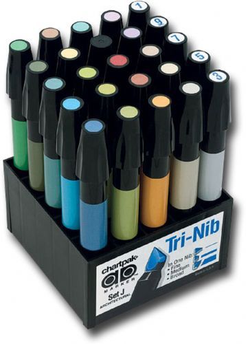 Chartpak SETJ AD, Marker 25-Color Architectural Set; Non-toxic, solvent-based markers do not streak or feather and are ideal for artistic use on traditional and non-traditional surfaces such as paper, acrylics, ceramics, and more; Colors subject to change; Dimensions 6