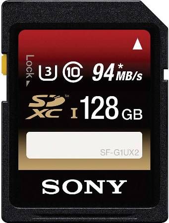 Sony SF128UXTQN SFUX-Series 128GB SD Memory Card, Class 10, Enjoy the convenience of fast read speed, Read speed up to 94 MB/s., Up to 60 MB/s Write Transfer Speed, x-Pict Story, Works with File Rescue software to save compromised data, Dimensions (W x H x D) 0.94 x 1.26 x 0.08 in, Weight 0.07 oz, UPC 027242882867 (SF128-UXTQN SF-128UXTQN SF1286UX-TQN)