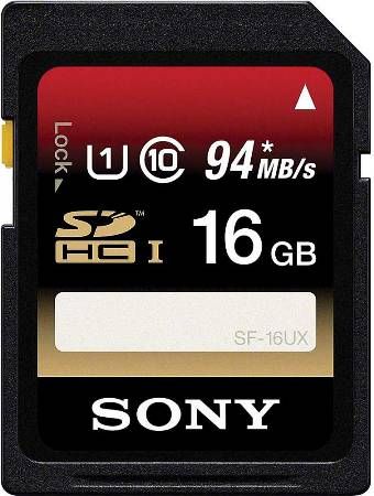 Sony SF16UXTQN SFUX-Series 16GB SD Memory Card, Class 10, Enjoy the convenience of fast read speed, Read speed up to 94 MB/s., Up to 22 MB/s Write Transfer Speed, x-Pict Story, Works with File Rescue software to save compromised data, Dimensions (W x H x D) 0.94 x 1.26 x 0.08 in, Weight 0.07 oz, UPC 027242865815 (SF16-UXTQN SF-16UXTQN SF16UX-TQN)