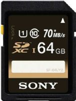 Sony SF64UY2/TQ Class 10 64GB SDXC High Speed Memory Card; Maximum data transfer rates of up to 70 MB/s; Downloadable File Rescue Software; Waterproof, dust-proof, temperature proof, and both UV and Static guards; UPC 027242890756 (SF64UY2TQ SF64UY2-TQ SF-64UY2/TQ SF64UY2) 