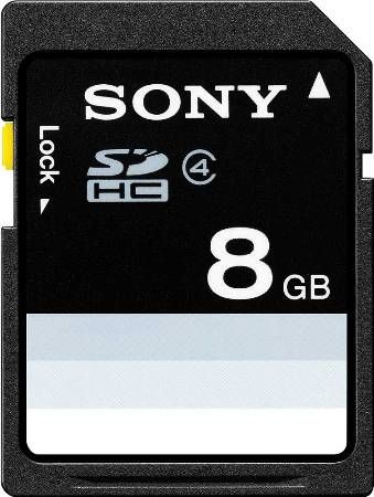 Sony SF8N4/TQMN Class 4 8GB SDHC Memory Card, 7.3GB Usable Capacity, File Rescue to Recover Damaged Files, Up to 15MB/s Transfer Speed, 4-bit Parallel Interface, Dimensions (WxHxD) 0.94