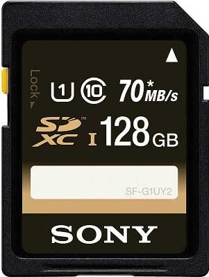 Sony SFG1UY2/TQ SDHC 128GB UHS-1 Memory Card; Maximum Read Speed 70 MB/s; Class 10, UHS-I; Waterproof, Dust-proof, Temperature Proof, and Both UV and Static; Downloadable File Rescue Software; UPC 027242890763 (SFG1UY2TQ SF-G1UY2/TQ SF-G1UY2-TQ SFG1UY2)