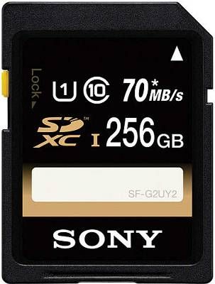 Sony SFG2UY2/TQ SDHC 256GB UHS-1 Memory Card; Maximum Read Speed 70 MB/s; Class 10, UHS-I; Waterproof, Dust-proof, Temperature Proof, and Both UV and Static; Downloadable File Rescue Software; UPC 027242890107 (SFG2UY2TQ SF-G2UY2/TQ SF-G2UY2-TQ SFG2UY2)
