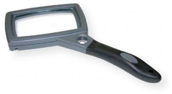 Carson SG-16 SureGrip Hand Held or Stand Magnifier; Use as a hand held magnifier, or pop down the metal legs to create a stand for hands free use; Has a 2x glass lens with built in 10x spot magnifier; The rubberized, ergonomic handle adds comfort while in hand held use; The rectangular shape of this magnifier is designed specifically with reading in mind but works for any fine detail work; UPC 750668004161 (SG-16 SG16 CSG16 MAGNIFIER-SG-16 CARSONSG-16 CARSON-SG-16)