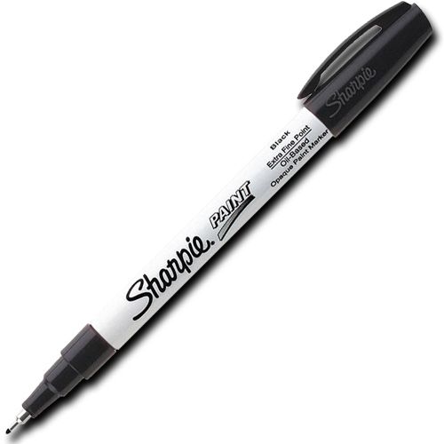 Sharpie 35526 Paint Marker, Extra Fine Marker Point Type, Black Oil Based Ink; Permanent, oil-based opaque paint markers mark on light and dark surfaces; Use on virtually any surface; metal, pottery, wood, rubber, glass, plastic, stone, and more; Quick-drying, and resistant to water, fading, and abrasion; Xylene-free; AP certified; Black, Extra Fine; Dimensions 5.00