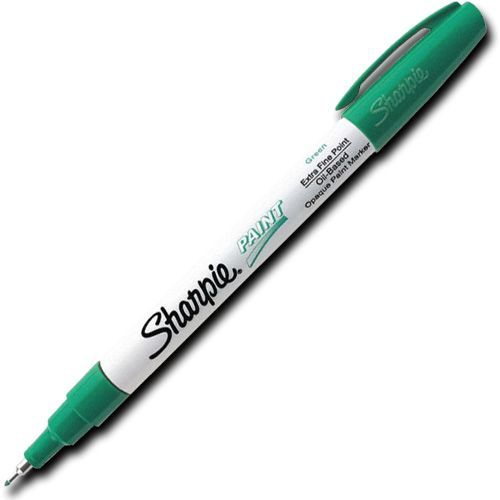 Sharpie 35529 Paint Marker, Extra Fine Marker Point Type, Green Oil Based Ink; Permanent, oil-based opaque paint markers mark on light and dark surfaces; Use on virtually any surface; metal, pottery, wood, rubber, glass, plastic, stone, and more; Quick-drying, and resistant to water, fading, and abrasion; Xylene-free; AP certified; Green, Extra Fine; Dimensions 5.00