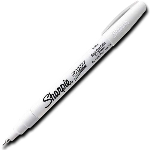Sharpie 35531 Paint Marker, Extra Fine Marker Point Type, White Oil Based Ink; Permanent, oil-based opaque paint markers mark on light and dark surfaces; Use on virtually any surface; metal, pottery, wood, rubber, glass, plastic, stone, and more; Quick-drying, and resistant to water, fading, and abrasion; Xylene-free; AP certified; White, Extra Fine; Dimensions 5.00