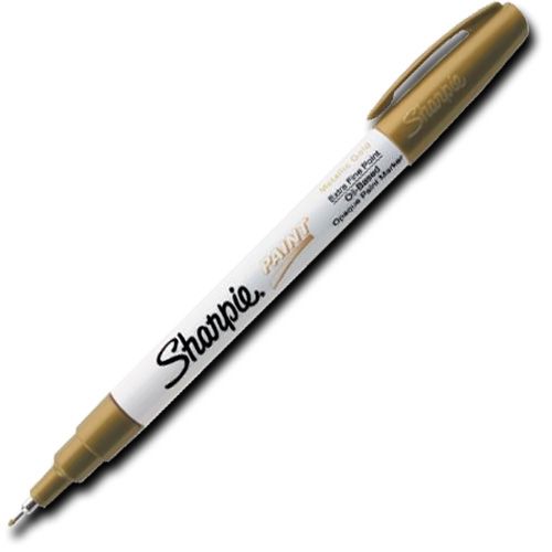 Sharpie 35532 Paint Marker, Extra Fine Marker Point Type, Gold Oil Based Ink; Permanent, oil-based opaque paint markers mark on light and dark surfaces; Use on virtually any surface; metal, pottery, wood, rubber, glass, plastic, stone, and more; Quick-drying, and resistant to water, fading, and abrasion; Xylene-free; AP certified; Gold, Extra Fine; Dimensions 5.00