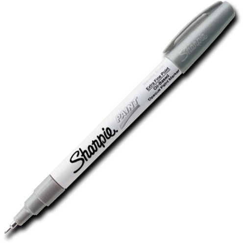 Sharpie 35533 Paint Marker, Extra Fine Marker Point Type, Silver Oil Based Ink; Permanent, oil-based opaque paint markers mark on light and dark surfaces; Use on virtually any surface; metal, pottery, wood, rubber, glass, plastic, stone, and more; Quick-drying, and resistant to water, fading, and abrasion; Xylene-free; AP certified; Silver, Extra Fine; Dimensions 5.00