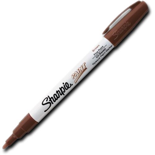 Sharpie 35538 Fine Point Paint Marker, Brown, Permanent, Quick Drying; Permanent, oil-based opaque paint markers mark on light and dark surfaces; Use on virtually any surface, metal, pottery, wood, rubber, glass, plastic, stone, and more; Quick-drying, and resistant to water, fading, and abrasion; Xylene-free; AP certified; Brown, Fine; Dimensions 5.00