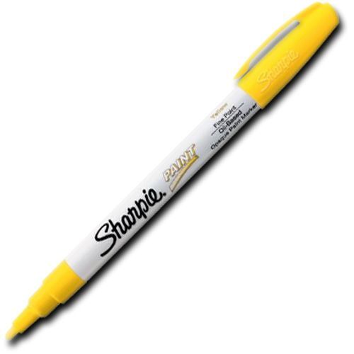 Sharpie 35539 Fine Point Paint Marker, Yellow, Permanent, Quick Drying; Permanent, oil-based opaque paint markers mark on light and dark surfaces; Use on virtually any surface, metal, pottery, wood, rubber, glass, plastic, stone, and more; Quick-drying, and resistant to water, fading, and abrasion; Xylene-free; AP certified; Yellow, Fine; Dimensions 5.00