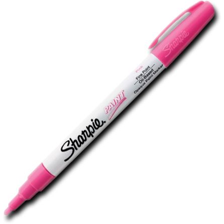 Sharpie 35540 Fine Point Paint Marker, Pink, Permanent, Quick Drying; Permanent, oil-based opaque paint markers mark on light and dark surfaces; Use on virtually any surface, metal, pottery, wood, rubber, glass, plastic, stone, and more; Quick-drying, and resistant to water, fading, and abrasion; Xylene-free; AP certified; Pink, Fine; Dimensions 5.00