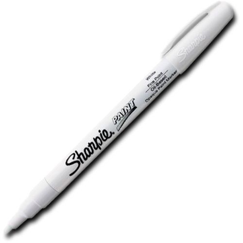 Sharpie 35543 Fine Point Paint Marker, White, Permanent, Quick Drying; Permanent, oil-based opaque paint markers mark on light and dark surfaces; Use on virtually any surface, metal, pottery, wood, rubber, glass, plastic, stone, and more; Quick-drying, and resistant to water, fading, and abrasion; Xylene-free; AP certified; White, Fine; Dimensions 5.00
