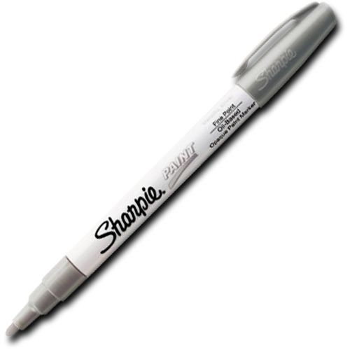 Sharpie 35545 Fine Point Paint Marker, Silver, Permanent, Quick Drying; Permanent, oil-based opaque paint markers mark on light and dark surfaces; Use on virtually any surface, metal, pottery, wood, rubber, glass, plastic, stone, and more; Quick-drying, and resistant to water, fading, and abrasion; Xylene-free; AP certified; Silver, Fine; Dimensions 5.00