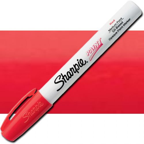 Sharpie 35550 Oil Paint Marker Medium Red; Permanent, oil-based opaque paint markers mark on light and dark surfaces; Use on virtually any surface; metal, pottery, wood, rubber, glass, plastic, stone, and more; Quick-drying, and resistant to water, fading, and abrasion; Xylene-free; AP certified; Red, Medium; Dimensions 5.5