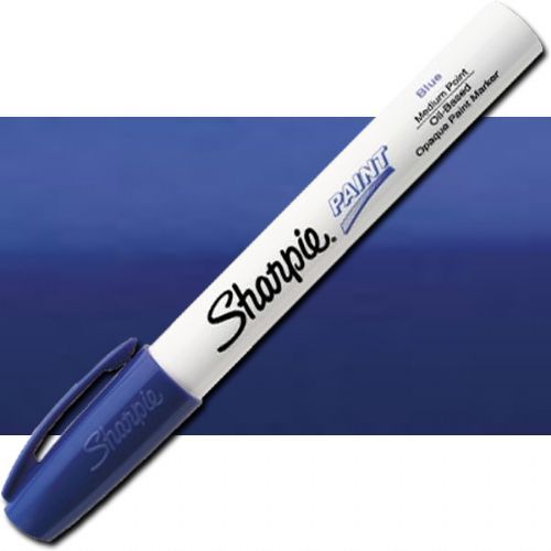 Sharpie 35551 Oil Paint Marker Medium Blue; Permanent, oil-based opaque paint markers mark on light and dark surfaces; Use on virtually any surface; metal, pottery, wood, rubber, glass, plastic, stone, and more; Quick-drying, and resistant to water, fading, and abrasion; Xylene-free; AP certified; Blue, Medium; Dimensions 5.5