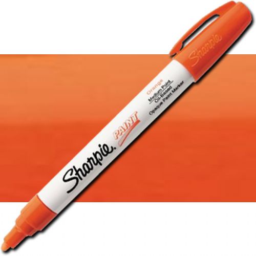 Sharpie 35557 Oil Paint Marker Medium Orange; Permanent, oil-based opaque paint markers mark on light and dark surfaces; Use on virtually any surface, metal, pottery, wood, rubber, glass, plastic, stone, and more; Quick-drying, and resistant to water, fading, and abrasion; Xylene-free; AP certified; Orange, Medium; Dimensions 5.5