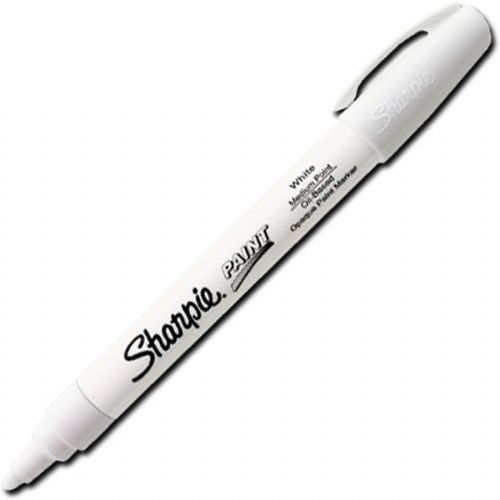 Sharpie 35558 Oil Paint Marker Medium White; Permanent, oil-based opaque paint markers mark on light and dark surfaces; Use on virtually any surface, metal, pottery, wood, rubber, glass, plastic, stone, and more; Quick-drying, and resistant to water, fading, and abrasion; Xylene-free; AP certified; White, Medium; Dimensions 5.5