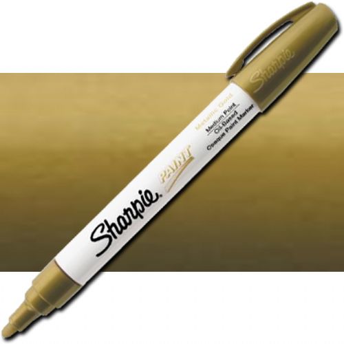 Sharpie 35559 Oil Paint Marker Medium Gold; Permanent, oil-based opaque paint markers mark on light and dark surfaces; Use on virtually any surface, metal, pottery, wood, rubber, glass, plastic, stone, and more; Quick-drying, and resistant to water, fading, and abrasion; Xylene-free; AP certified; Gold, Medium; Dimensions 5.5