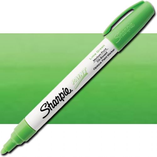 Sharpie 35561 Oil Paint Marker Medium Lime; Permanent, oil-based opaque paint markers mark on light and dark surfaces; Use on virtually any surface, metal, pottery, wood, rubber, glass, plastic, stone, and more; Quick-drying, and resistant to water, fading, and abrasion; Xylene-free; AP certified; Lime, Medium; Dimensions 5.5