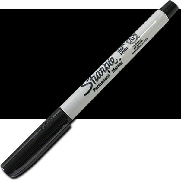 Sharpie 37001 Ultra Fine Point Black Permanent Marker; Great for creating bold, detailed lines on signs, files, and labels; Bold black color; Quick drying ink; Water and smudge proof as well as fade resistant to make lasting impressions; Capped design protects the tip when it's not in use; Ultra-fine point provides a consistent stroke width that's perfect for small details; Dimensions 5.75