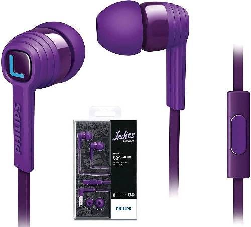 Philips SHE7055PUR Indies CitiScape In-Ear Headphones, Purple, 25mW Maximum power input, Frequency response 19 - 21000Hz, Impedance 16 Ohm, Sensitivity 107 dB, 8.6mm Speaker diameter, Switch from music to phone calls with built-in microphone, Choose from 3 pairs of ear caps for a perfect fit, UPC 489518561034 (SHE-7055PUR SHE 7055PUR SHE7055-PUR SHE7055 PUR)