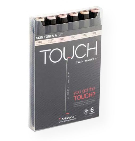 ShinHan Art 1100622 TOUCH Twin Skin Tones A 6-Piece Marker Set; An advanced alcohol-based ink formula that ensures rich color saturation and coverage with silky ink flow; The alcohol-based ink doesn't dissolve printed ink toner, allowing for odorless, vividly colored artwork on printed materials; The delivery of ink flow can be perfectly controlled to allow precision drawing; EAN 8809326960270 (SHINHANART1100622 SHINHANART-1100622 TOUCH-TWIN-1100622 MARKER DRAWING)