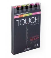 ShinHan Art 1100623 TOUCH Twin Fluorescent Colors 6-Piece Marker Set; An advanced alcohol-based ink formula that ensures rich color saturation and coverage with silky ink flow; The alcohol-based ink doesn't dissolve printed ink toner, allowing for odorless, vividly colored artwork on printed materials; The delivery of ink flow can be perfectly controlled to allow precision drawing; EAN 8809326961888 (SHINHANART1100623 SHINHANART-1100623 TOUCH-TWIN-1100623 MARKER DRAWING) 