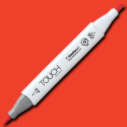 ShinHan Art 1210014-R14 TOUCH Twin Brush, Vermilion Marker; An advanced alcohol-based ink formula that ensures rich color saturation and coverage with silky ink flow; The alcohol-based ink doesn't dissolve printed ink toner, allowing for odorless, vividly colored artwork on printed materials; EAN 8809309663624 (SHINHANART1210014R14 SHINHAN ART 1210014-R14 19929-3280 ALVIN TWIN BRUSH VERMILION MARKER)