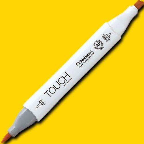 ShinHan Art 1210034-Y34 TOUCH Twin Brush, Yellow Marker; An advanced alcohol-based ink formula that ensures rich color saturation and coverage with silky ink flow; The alcohol-based ink doesn't dissolve printed ink toner, allowing for odorless, vividly colored artwork on printed materials; EAN 8809309663792 (SHINHANART1210034Y34 SHINHAN ART 1210034-Y34 19929-4900 ALVIN TWIN BRUSH YELLOW MARKER)