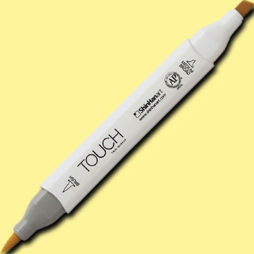 ShinHan Art 1210038-Y38 TOUCH Twin Brush, Pale Yellow Marker; An advanced alcohol-based ink formula that ensures rich color saturation and coverage with silky ink flow; The alcohol-based ink doesn't dissolve printed ink toner, allowing for odorless, vividly colored artwork on printed materials; EAN 8809309663839 (SHINHANART1210038Y38 SHINHAN ART 1210038-Y38 19929-4110 ALVIN TWIN BRUSH PALE YELLOW MARKER)