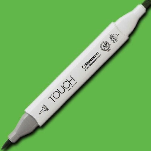 ShinHan Art 1210047-GY47 TOUCH Twin Brush, Vivid Green Marker; An advanced alcohol-based ink formula that ensures rich color saturation and coverage with silky ink flow; The alcohol-based ink doesn't dissolve printed ink toner, allowing for odorless, vividly colored artwork on printed materials; EAN 8809309663907 (SHINHANART1210047GY47 SHINHAN ART 1210047-GY47 19929-7240 ALVIN TWIN BRUSH VIVID GREEN MARKER)