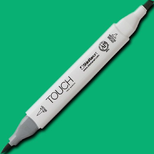 ShinHan Art 1210056-G56 TOUCH Twin Brush, Mint Green Marker; An advanced alcohol-based ink formula that ensures rich color saturation and coverage with silky ink flow; The alcohol-based ink doesn't dissolve printed ink toner, allowing for odorless, vividly colored artwork on printed materials; EAN 8809309663990 (SHINHANART1210056G56 SHINHAN ART 1210056-G56 19929-7510 ALVIN TWIN BRUSH MINT GREEN MARKER)