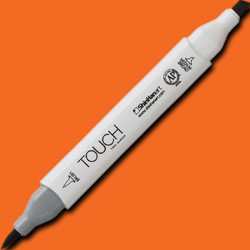 ShinHan Art 1210122-F122 TOUCH Twin Brush, Fluorescent Orange Marker; An advanced alcohol-based ink formula that ensures rich color saturation and coverage with silky ink flow; The alcohol-based ink doesn't dissolve printed ink toner, allowing for odorless, vividly colored artwork on printed materials; EAN 8809309664478 (SHINHANART1210122F122 SHINHAN ART 1210122-F122 19929-4560 ALVIN TWIN BRUSH FLUORESCENT ORANGE MARKER)
