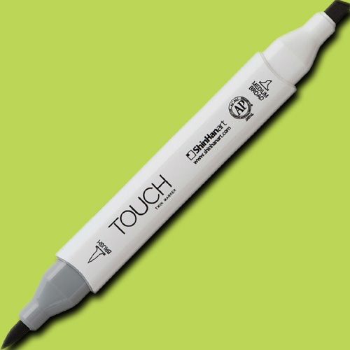 ShinHan Art 1210124-F124 TOUCH Twin Brush, Fluorescent Green Marker; An advanced alcohol-based ink formula that ensures rich color saturation and coverage with silky ink flow; The alcohol-based ink doesn't dissolve printed ink toner, allowing for odorless, vividly colored artwork on printed materials; EAN 8809309664492 (SHINHANART1210124F124 SHINHAN ART 1210124-F124 19929-7280 ALVIN TWIN BRUSH FLUORESCENT GREEN MARKER)