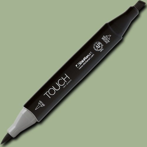 ShinHan Art 1210233-GY233 TOUCH Twin Brush, Grayish Olive Green Marker; An advanced alcohol-based ink formula that ensures rich color saturation and coverage with silky ink flow; The alcohol-based ink doesn't dissolve printed ink toner, allowing for odorless, vividly colored artwork on printed materials; EAN 8809326960539 (SHINHANART1210233GY233 SHINHAN ART 1210233-GY233 19929-7100 ALVIN TWIN BRUSH GRAYISH OLIVE GREEN MARKER)