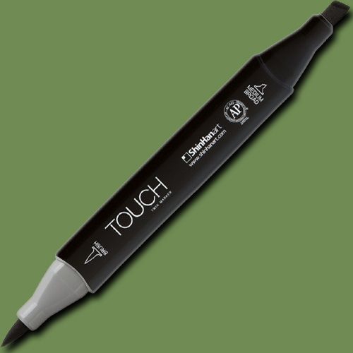 ShinHan Art 1210235-GY235 TOUCH Twin Brush, Sap Green Marker; An advanced alcohol-based ink formula that ensures rich color saturation and coverage with silky ink flow; The alcohol-based ink doesn't dissolve printed ink toner, allowing for odorless, vividly colored artwork on printed materials; EAN 8809326960508 (SHINHANART1210235GY235 SHINHAN ART 1210235-GY235 19929-7150 ALVIN TWIN BRUSH SAP GREEN MARKER)