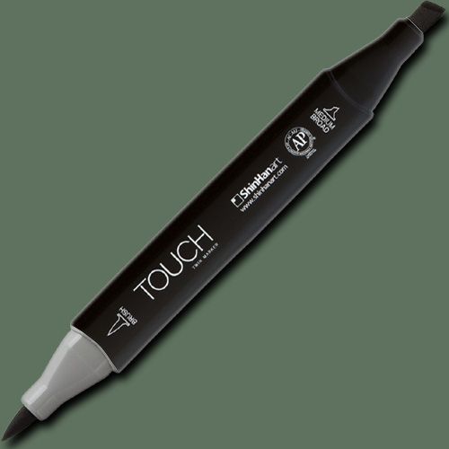 ShinHan Art 1210241-G241 TOUCH Twin Brush, Grayish Green Deep Marker; An advanced alcohol-based ink formula that ensures rich color saturation and coverage with silky ink flow; The alcohol-based ink doesn't dissolve printed ink toner, allowing for odorless, vividly colored artwork on printed materials; EAN 8809326960515 (SHINHANART1210241G241 SHINHAN ART 1210241-G241 19929-7490 ALVIN TWIN BRUSH GRAYISH GREEN DEEP MARKER)